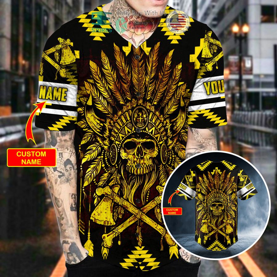 personalized brocade pattern 10 native skull custom baseball jersey 2 23657