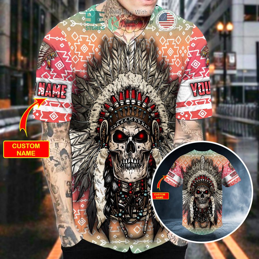 personalized brocade pattern 2 native skull custom baseball jersey 2 16414