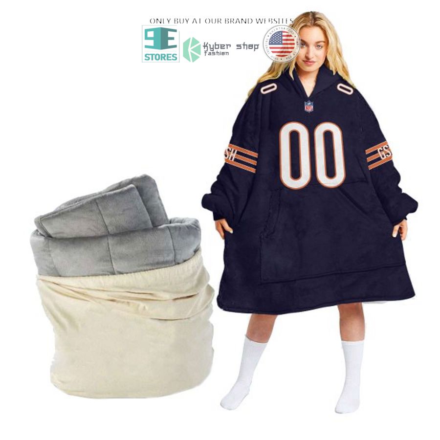 personalized chicago bears dark blue gsh sherpa hoodie blanket 2 38881