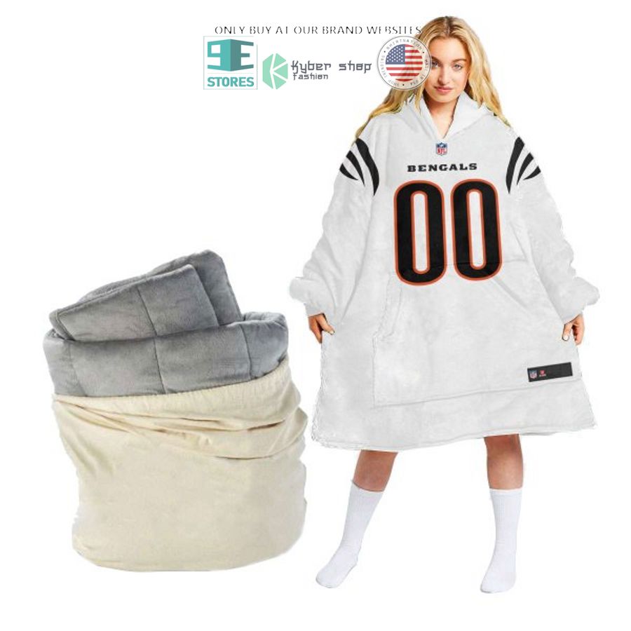 personalized cincinnati bengals white sherpa hoodie blanket 1 24692