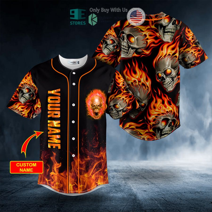 personalized crazy ghost fire skull custom baseball jersey 1 57613