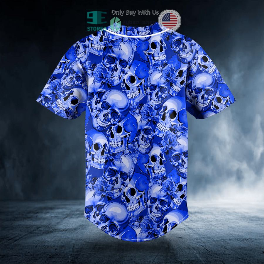 personalized dark blue flame pile skull custom baseball jersey 2 72071