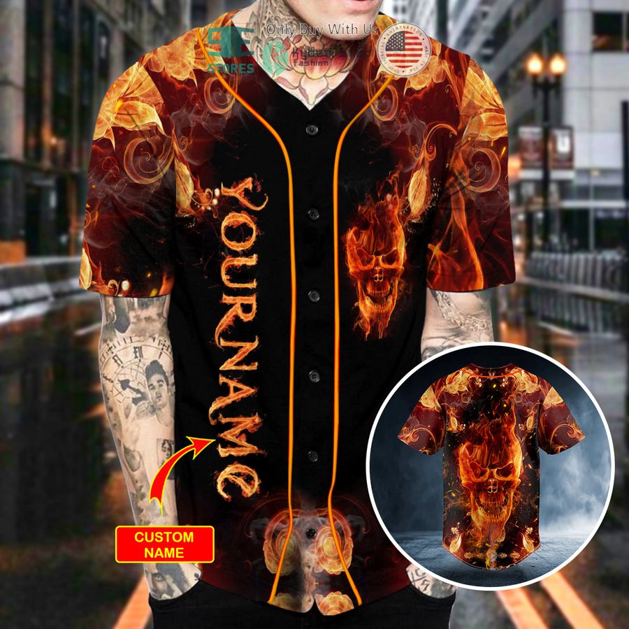 personalized dark fire skull custom baseball jersey 2 2511