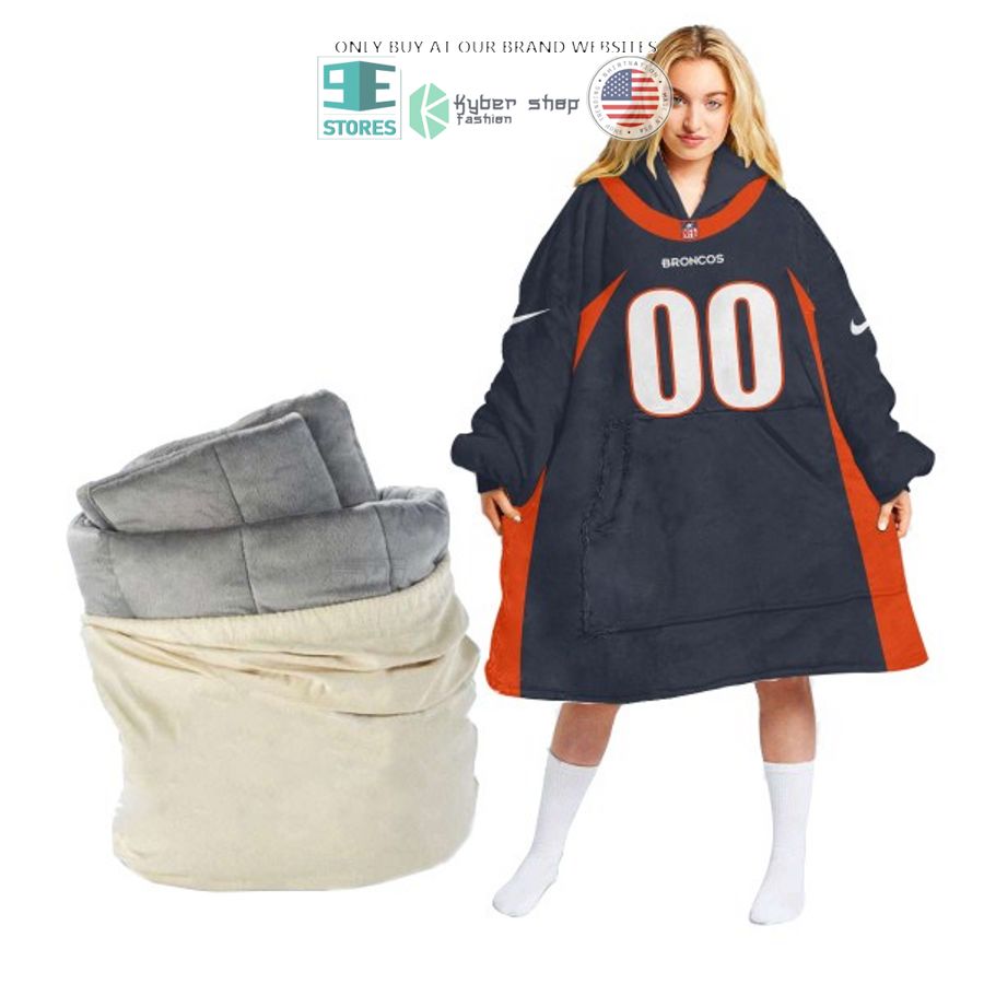 personalized denver broncos grey sherpa hoodie blanket 1 6946