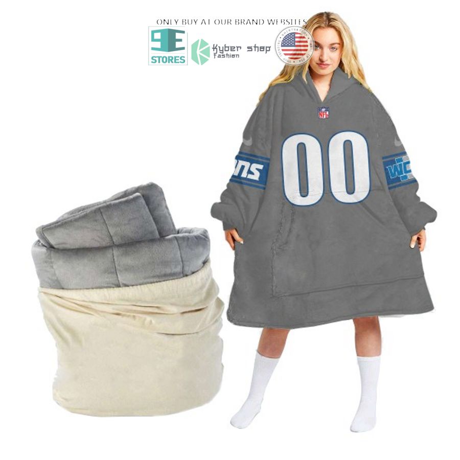 personalized detroit lions grey sherpa hoodie blanket 1 3527