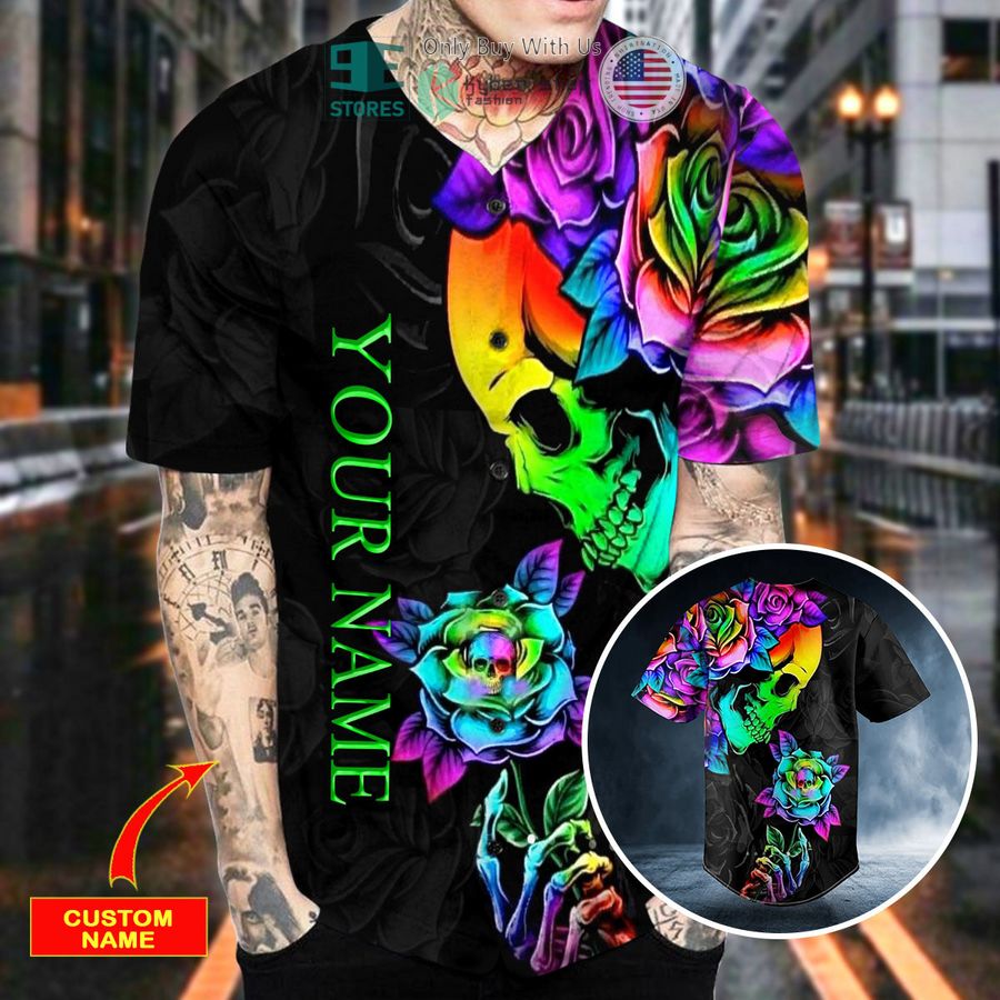 personalized fantasy roses skull custom baseball jersey 2 11477