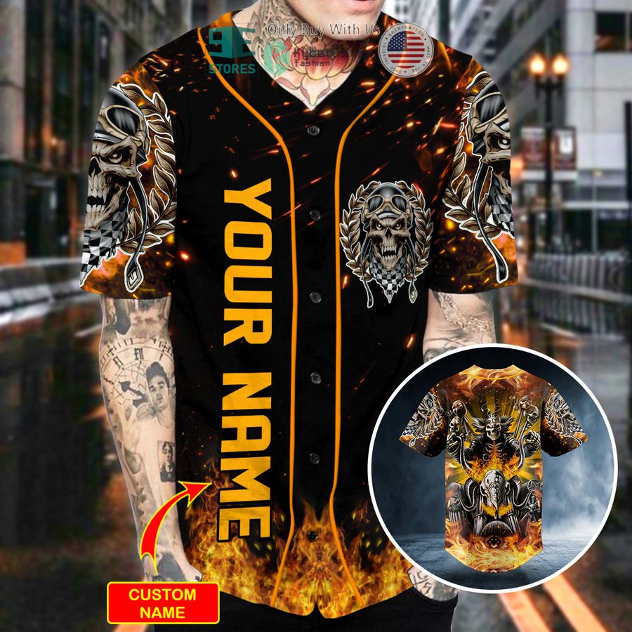 personalized fire ghost rider skull custom baseball jersey 2 40716