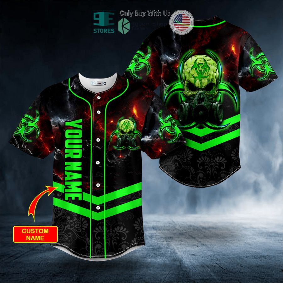 personalized green biohazard skull custom baseball jersey 1 58956