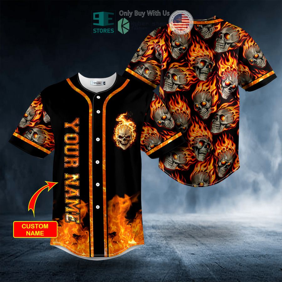 personalized head on fire skull custom baseball jersey 1 53563