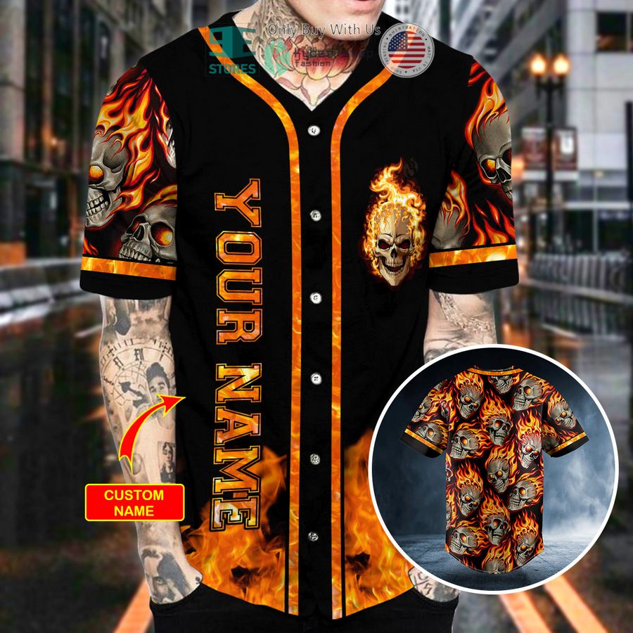 personalized head on fire skull custom baseball jersey 2 7438