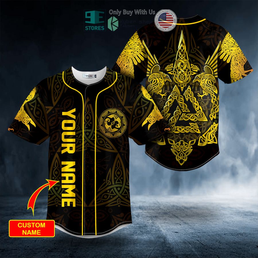 personalized huginn n muninn valknut viking yellow tattoo custom baseball jersey 1 52639