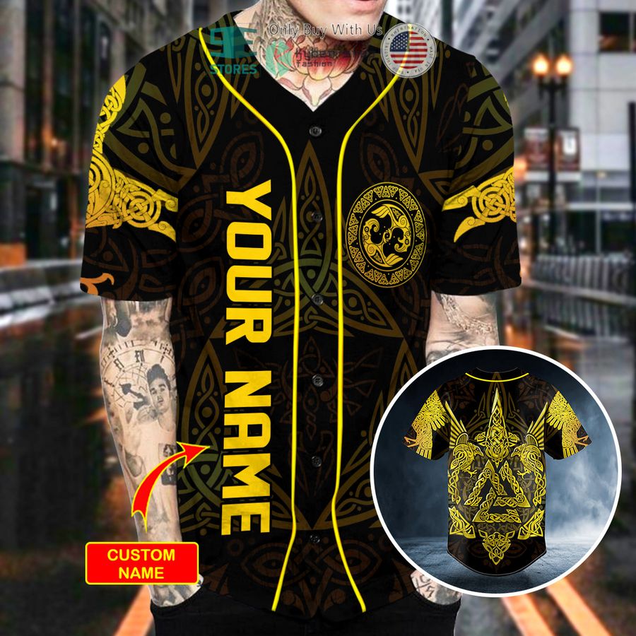 personalized huginn n muninn valknut viking yellow tattoo custom baseball jersey 2 73116