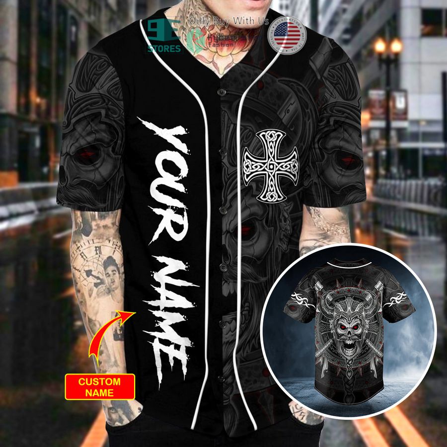 personalized immortal warrior viking white tattoo custom baseball jersey 2 82327