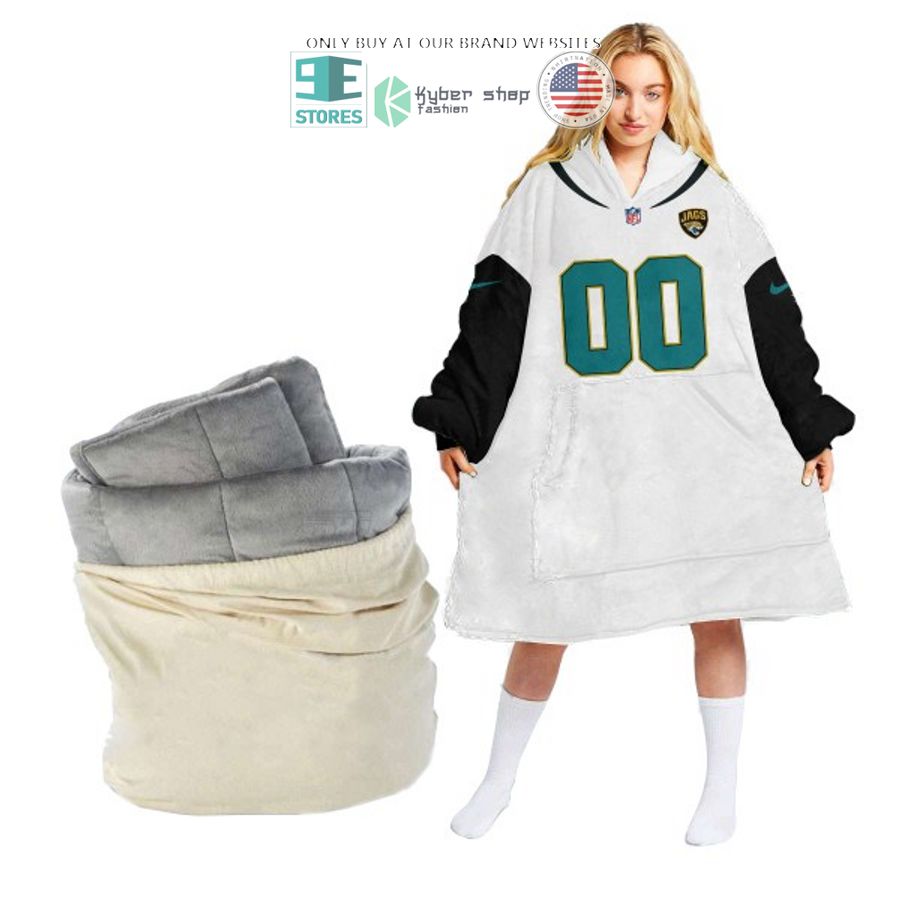 personalized jacksonville jaguars white black sherpa hoodie blanket 1 82594