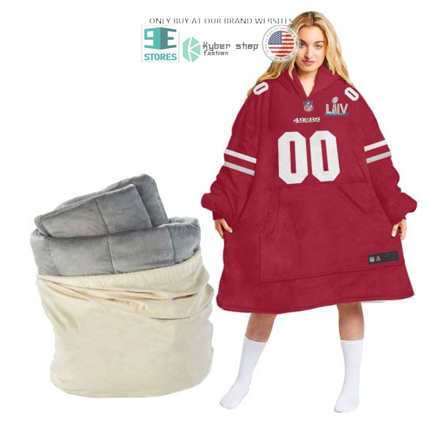 personalized liiv san francisco 49ers red sherpa hoodie blanket 1 93633