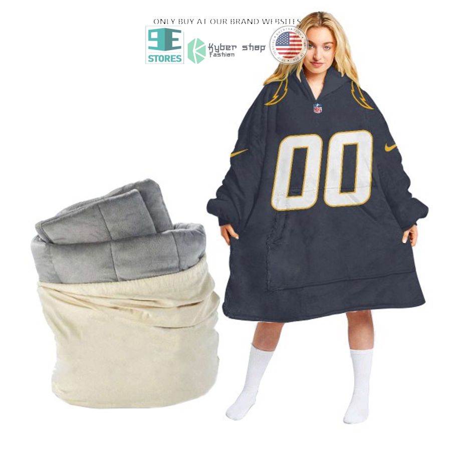 personalized los angeles chargers black sherpa hoodie blanket 1 55647