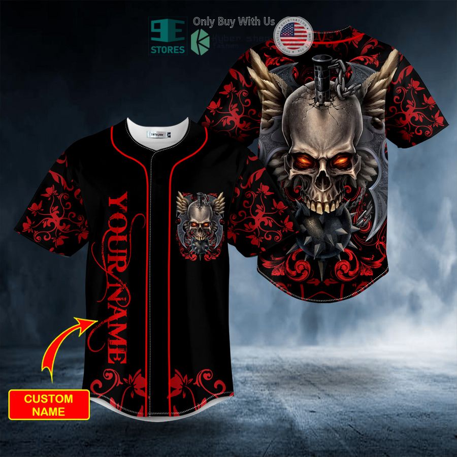 personalized mace viking swords winged skull custom baseball jersey 1 82738