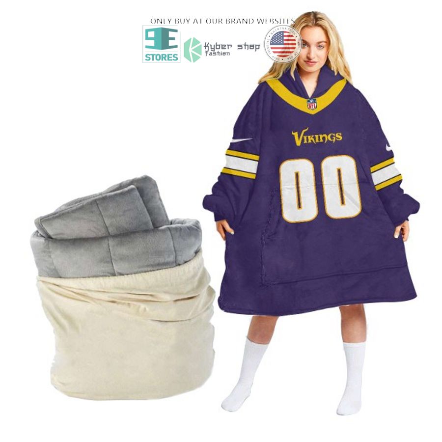 personalized minnesota vikings violet sherpa hoodie blanket 2 21122