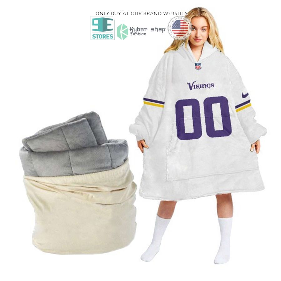 personalized minnesota vikings white purple sherpa hoodie blanket 2 91491