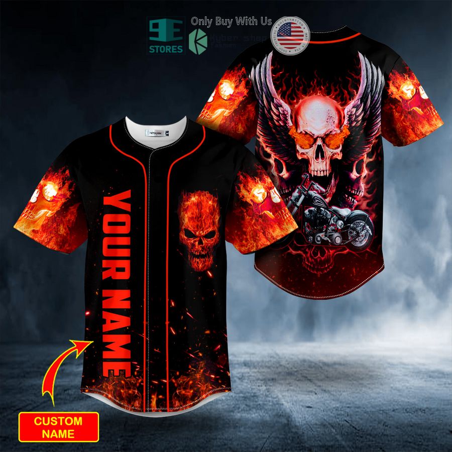 personalized motorcycle winged fire skull custom baseball jersey 1 95285