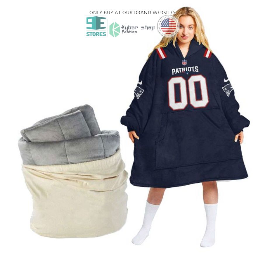 personalized new england patriots logo nike dark blue sherpa hoodie blanket 2 23869