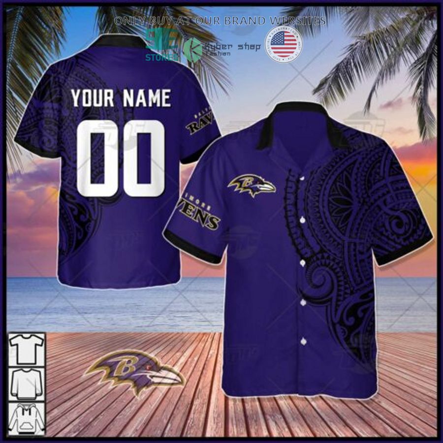 personalized nfl baltimore ravens polynesian tattoo hawaiian shirt 1 16183