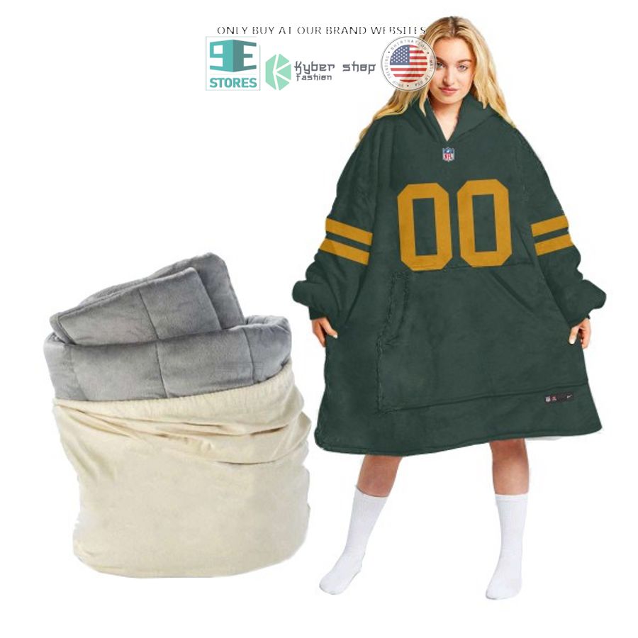 personalized nfl green yellow sherpa hoodie blanket 2 17382