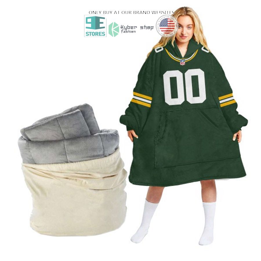 personalized nfl logo green sherpa hoodie blanket 2 69378