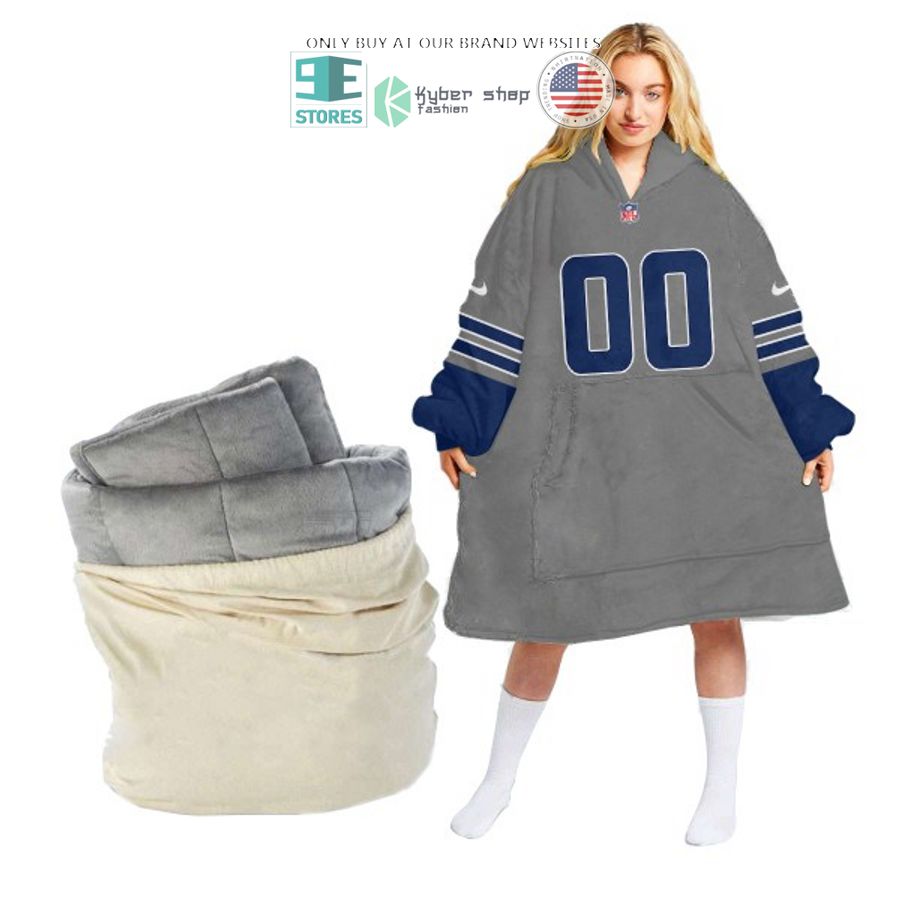 personalized nfl logo grey blue sherpa hoodie blanket 1 53954