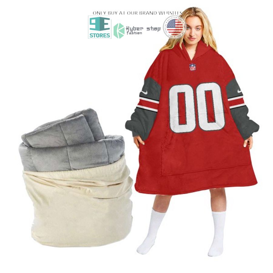 personalized nfl logo red grey sherpa hoodie blanket 1 87385