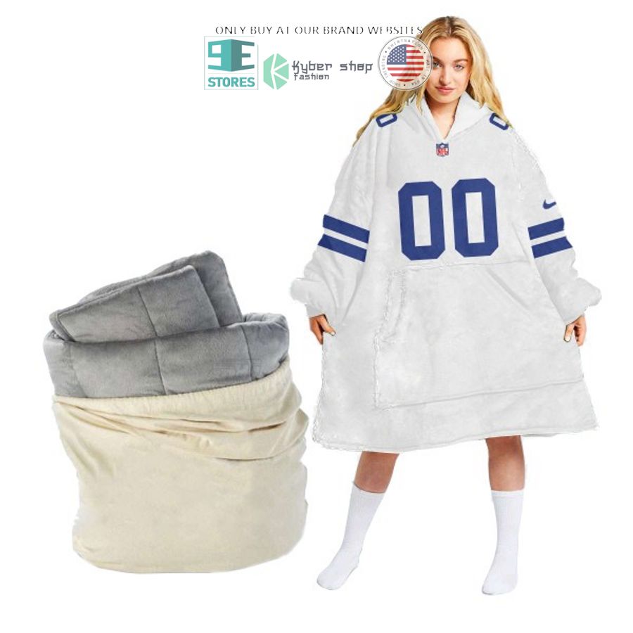 personalized nfl logo white blue sherpa hoodie blanket 1 39500