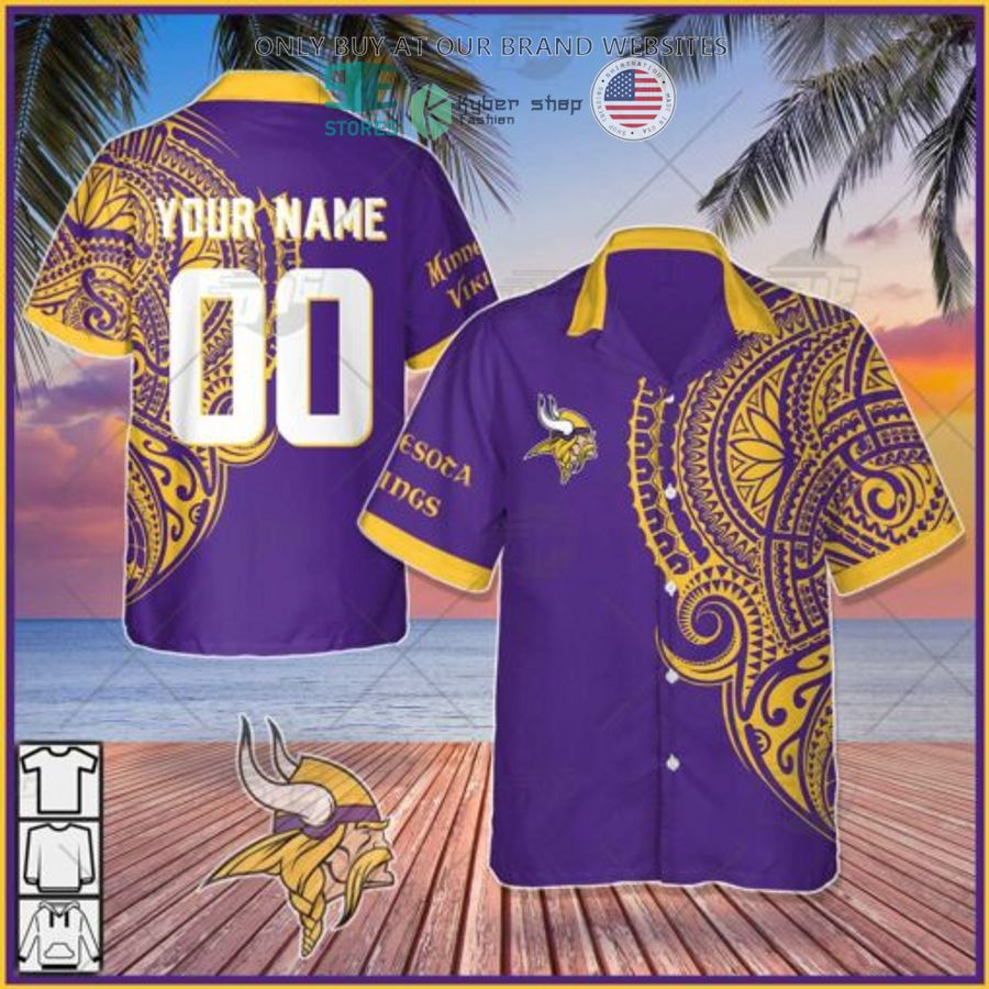 personalized nfl minnesota vikings polynesian tattoo hawaiian shirt 1 56093