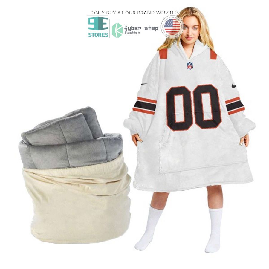 personalized nike nfl logo white orange sherpa hoodie blanket 2 49111