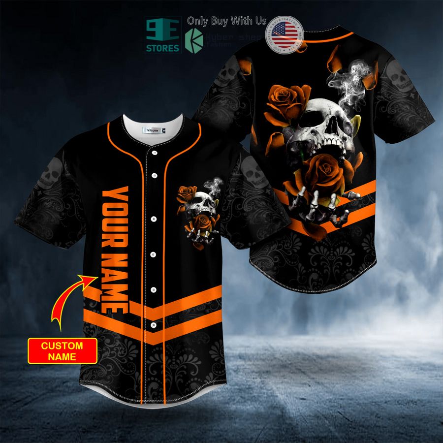 personalized orange roses sugar skull custom baseball jersey 1 96828