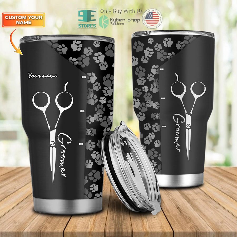 personalized paw dog groomer pet groomer uniform black salon pet tumbler 1 12945