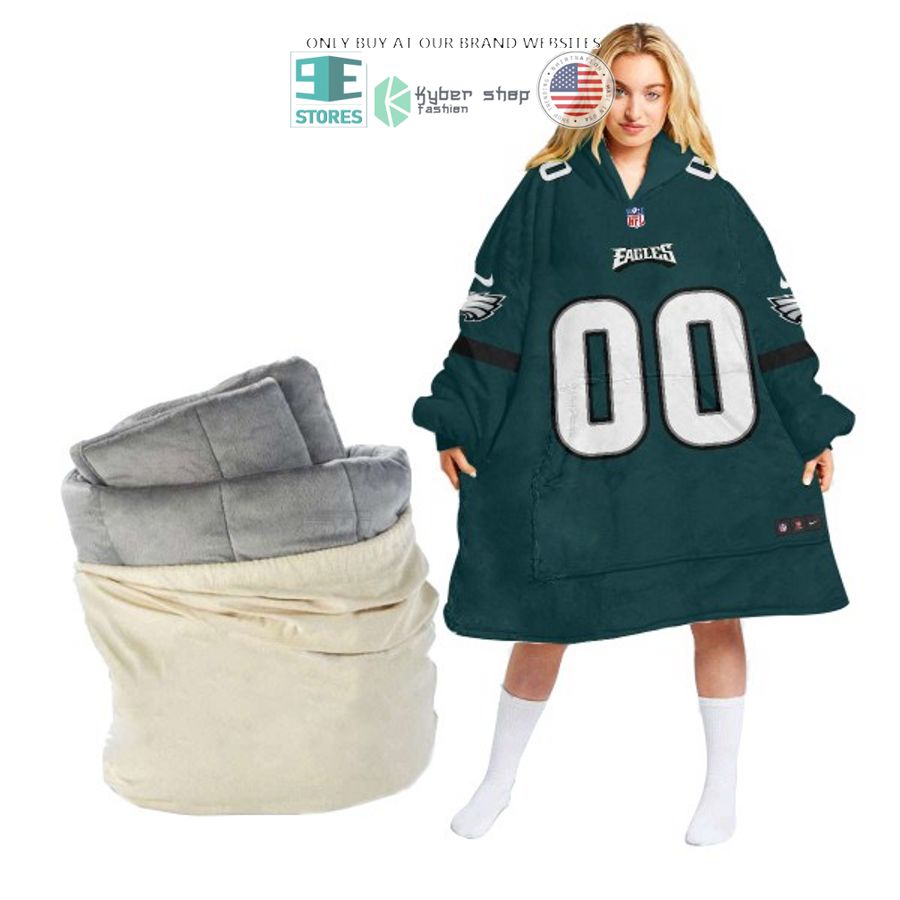 personalized philadelphia eagles logo dark green sherpa hoodie blanket 1 63302