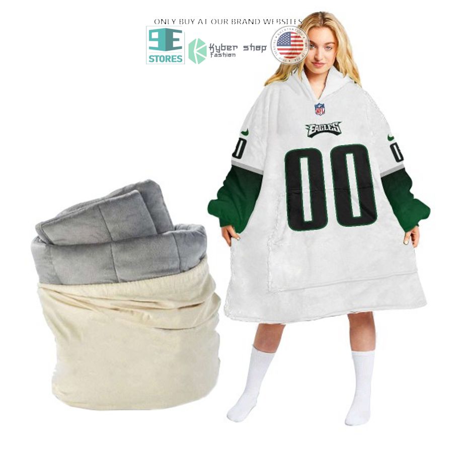 personalized philadelphia eagles white green sherpa hoodie blanket 1 20930