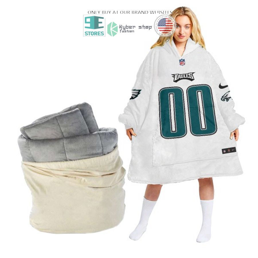 personalized philadelphia eagles white sherpa hoodie blanket 1 86873