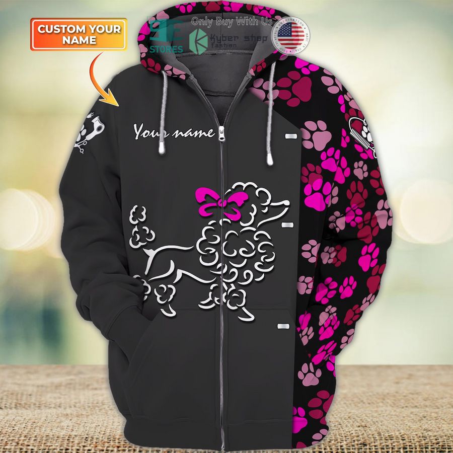 personalized pink bow poodle dog groomer pet groomer uniform salon pet 3d zipper hoodie 1 1282