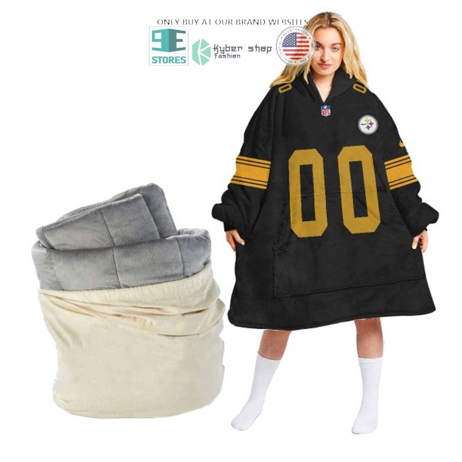 personalized pittsburgh steelers black sherpa hoodie blanket 2 18360