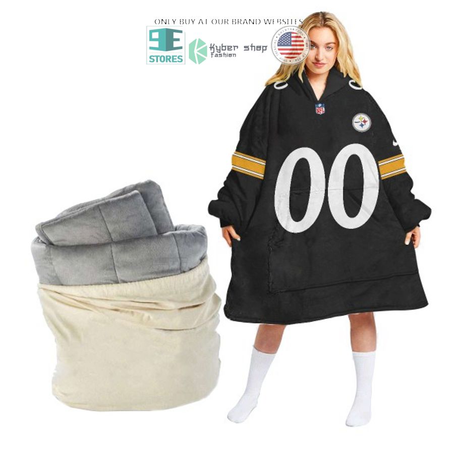 personalized pittsburgh steelers logo black sherpa hoodie blanket 2 11978