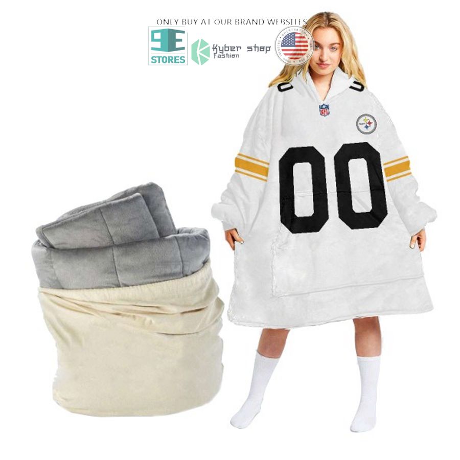 personalized pittsburgh steelers logo white sherpa hoodie blanket 2 60579