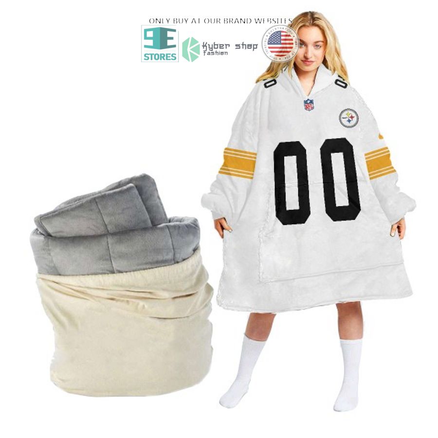 personalized pittsburgh steelers white sherpa hoodie blanket 1 5657