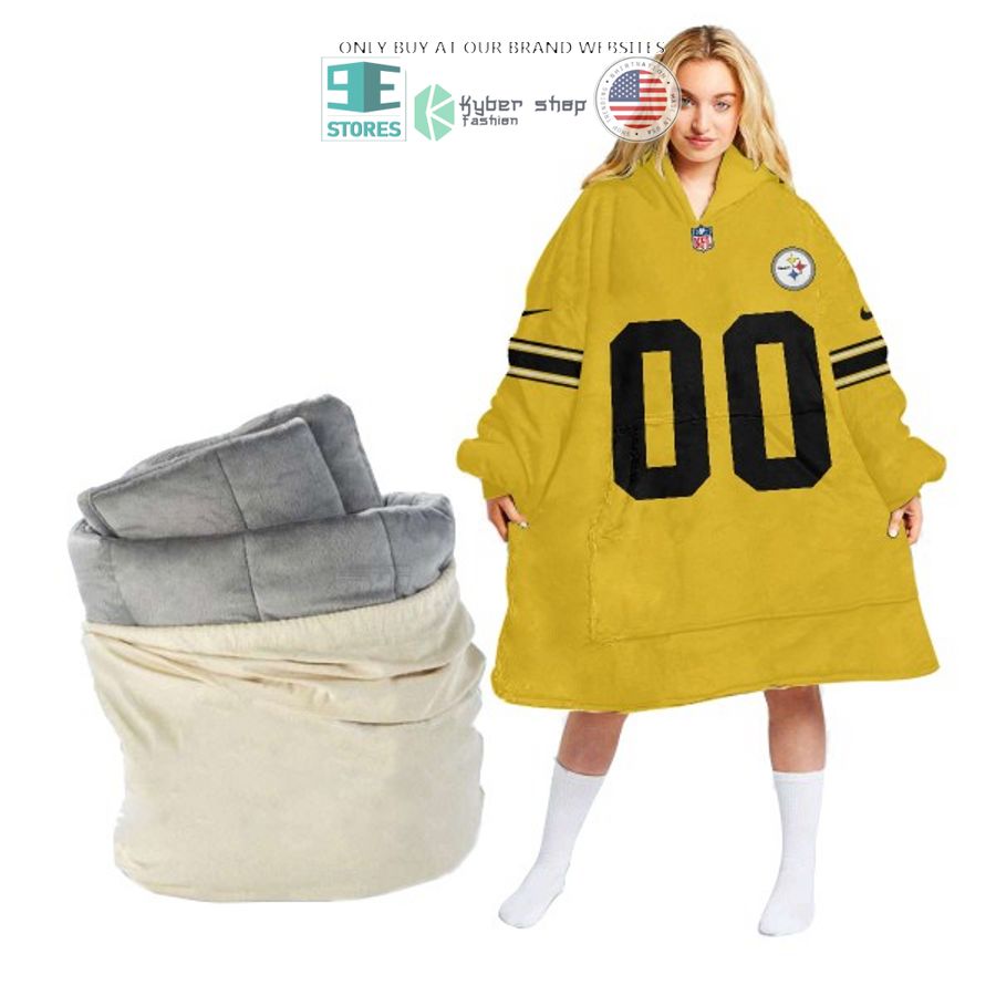 personalized pittsburgh steelers yellow sherpa hoodie blanket 2 69229