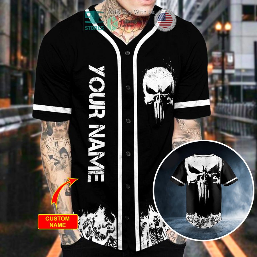 personalized punisher skull symbol distressed custom baseball jersey 2 55841