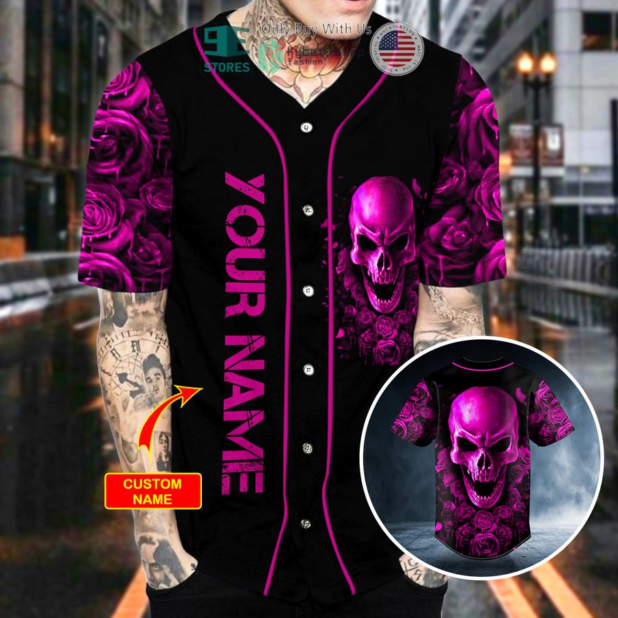 personalized purple roses sugar skull custom baseball jersey 2 82516