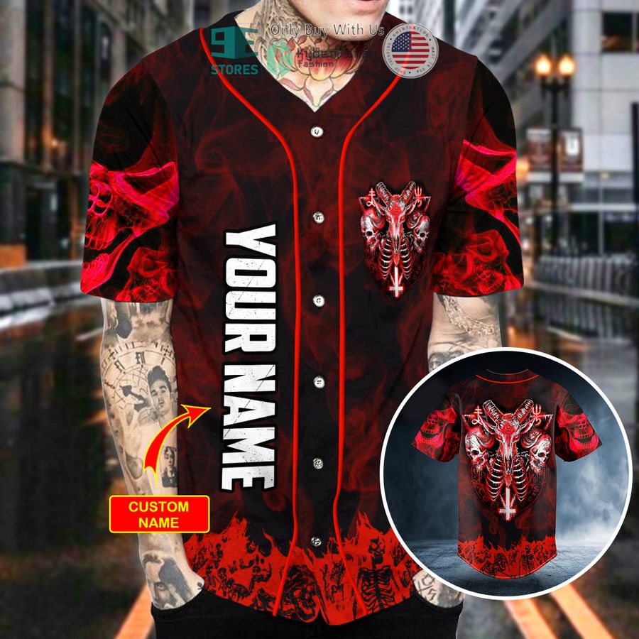 personalized red baphomet evil skull custom baseball jersey 2 28464