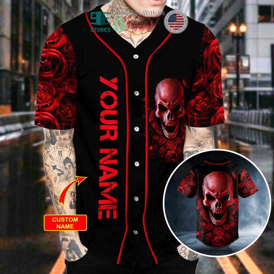 personalized red rose blood skull custom baseball jersey 2 31385