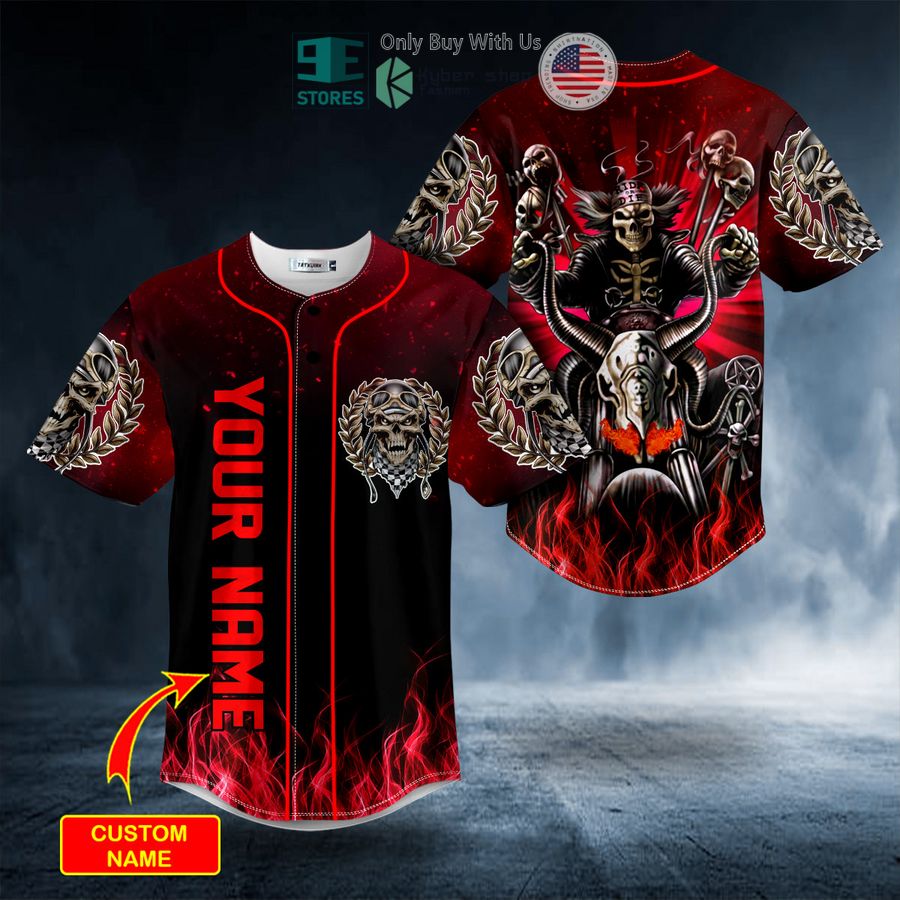 personalized red the hunt ghost racer skull custom baseball jersey 1 8678