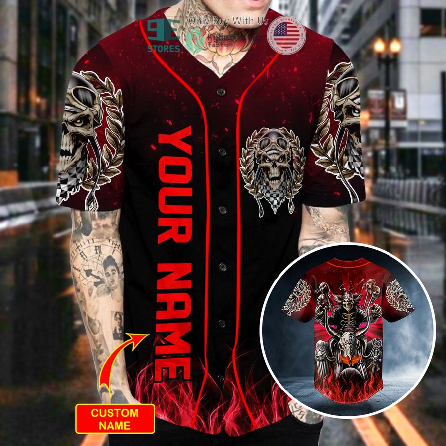 personalized red the hunt ghost racer skull custom baseball jersey 2 99251